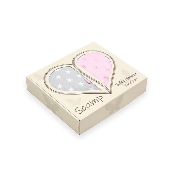 Scamp Minky prikrývka 75*100cm Pink sivé srdiečka