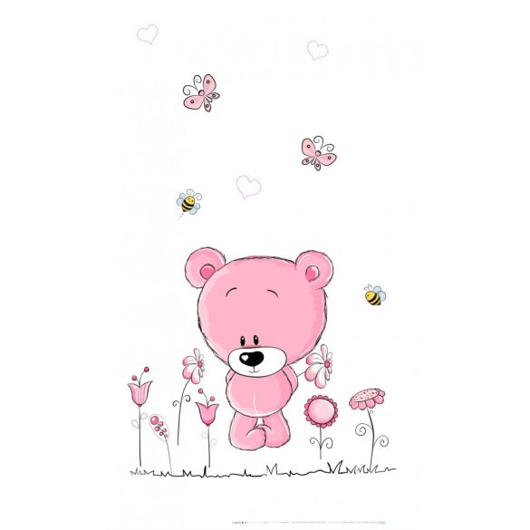Best4Baby Pink medvedík biela záclona do detskej izby - mušelínová záclona