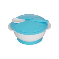 Baby Care tanier na kŕmenie + lyžička - modrá farba