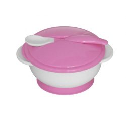 Baby Care tanier na kŕmenie + lyžička - pink