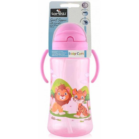 Baby Care Safari športová fľaša so slamkou 330 ml - pink