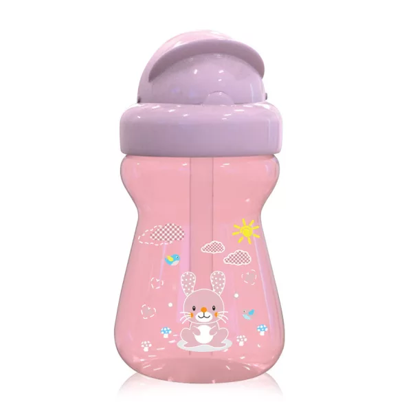 Baby Care Mini športová fľaša so slamkou 200ml - Animals Blush Pink