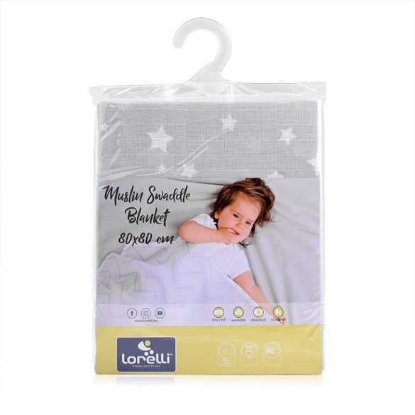 Lorelli mušelínová prikrývka pre deti 80x80 cm - Grey With Stars