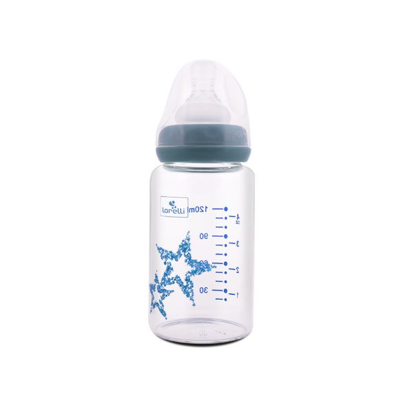 Baby Care sklenená antikoliková fľaša 120 ml - Blue