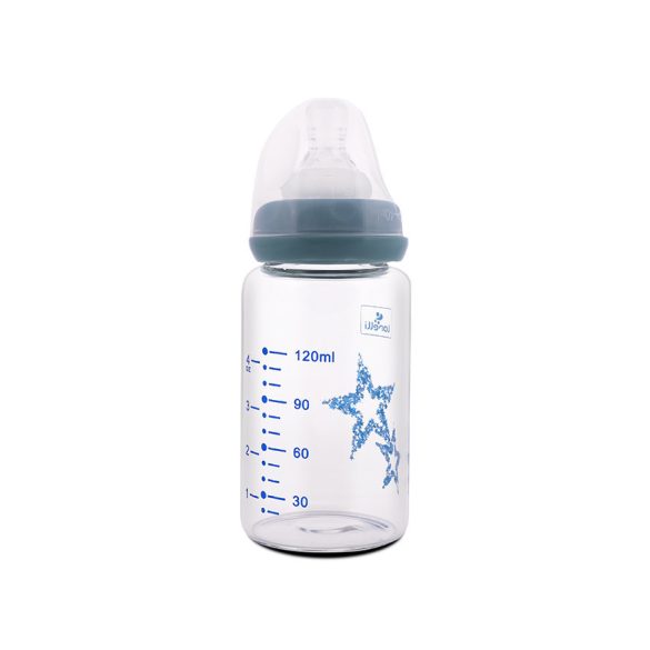Baby Care sklenená antikoliková fľaša 120 ml - Blue