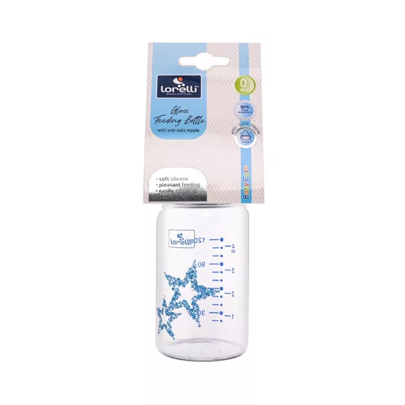 Baby Care sklenená antikoliková fľaša 120 ml - Blue