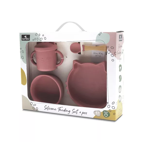 Lorelli prírodná silikónová súprava na kŕmenie 4 ks - Deep Pink