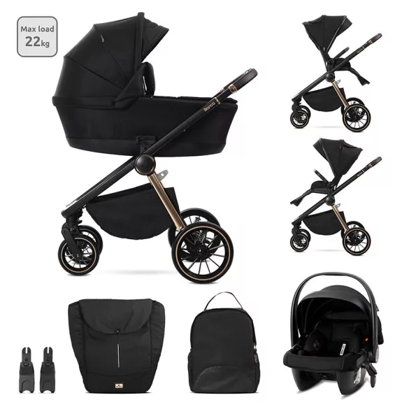 Lorelli Bianca 3v1 kočík pre novorodencov s nosičom Lorelli Aria Luxe – Black (2 kusy)