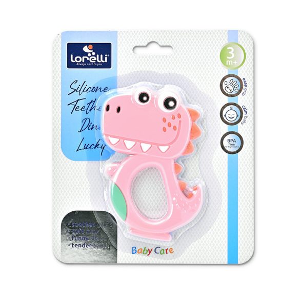 Baby Care silikónové hryzátko - Dino Lucky Pink