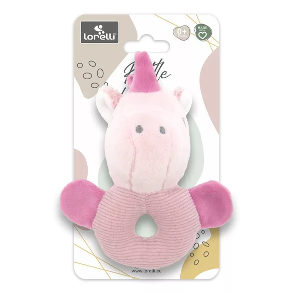 Lorelli Toys Plyšový hrkálkový krúžok – Ružový jednorožec