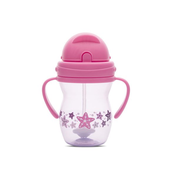 Baby Care hrnček s uškami a slamkou 275ml - Pink/Purple