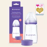 Lansinoh fľaša so stredne rýchlou savičkou + viečko, 240 ml