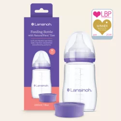   Lansinoh fľaša so stredne rýchlou savičkou + viečko, 240 ml