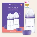 Lansinoh 2 ks fľaše so stredne rýchlym cumíkom + 2 ks viečok, 240 ml