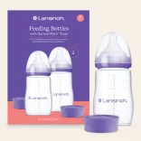 Lansinoh 2 ks fľaše so stredne rýchlym cumíkom + 2 ks viečok, 240 ml
