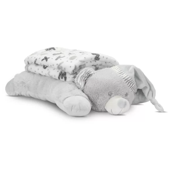 Lorelli Poffy Duo prikrývka 75x90 cm s vankúšikom 45x30 cm - White Grey Teddy Bear