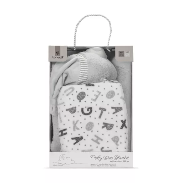 Lorelli Poffy Duo prikrývka 75x90 cm s vankúšikom 45x30 cm - White Grey Teddy Bear
