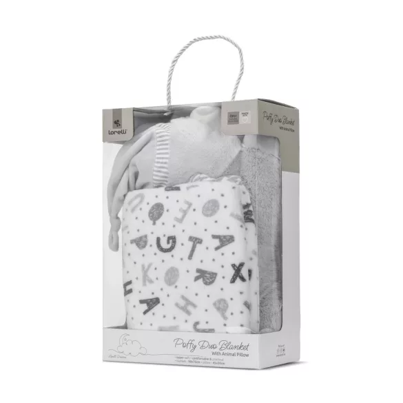 Lorelli Poffy Duo prikrývka 75x90 cm s vankúšikom 45x30 cm - White Grey Teddy Bear