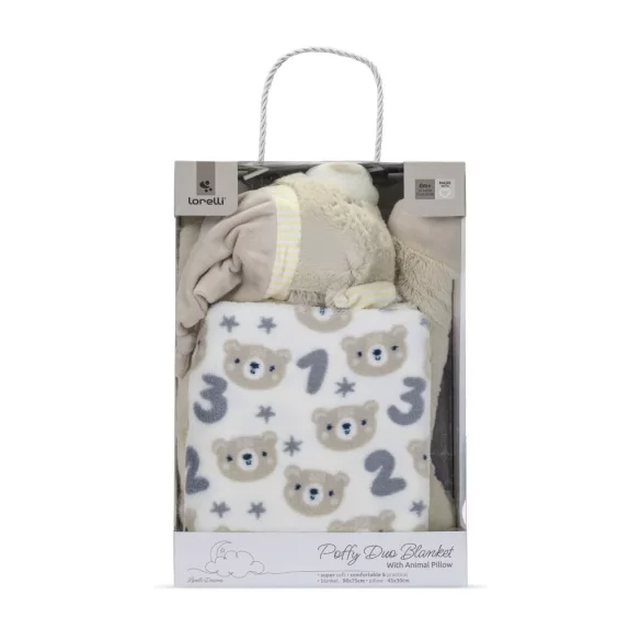Lorelli Poffy Duo prikrývka 75x90 cm s vankúšikom 45x30 cm - White BeigeTeddy Bear