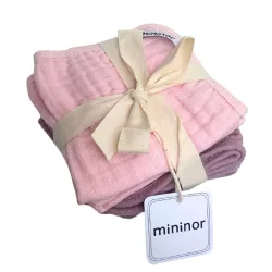   Mininor šatka z organickej bavlny 25x25 cm, 6 ks – ružová/fialová