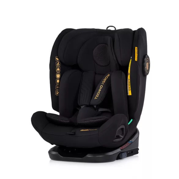 Detská autosedačka Chipolino Techno iGrow s upevnením Isofix 40–150 cm – noir