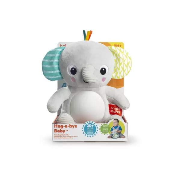 Bright Starts Plyšová hudobná svietiaca hračka slon, Hug-a-bye Baby™, 0 mesiacov+