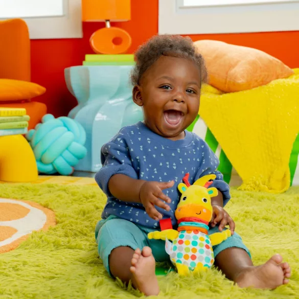 Bright Starts Hračka s melódiami na C-krúžku, žiraf, Pull Play & Boogie™, od 0 mesiacov