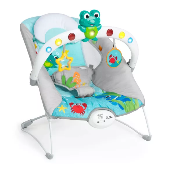 Baby Einstein Hudobné vibračné kresielko so svetielkami Kick to It Neptune do 9 kg