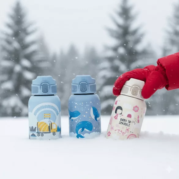Petite&Mars Nerezová termoska so slamkou 350 ml Whale Song 12m+