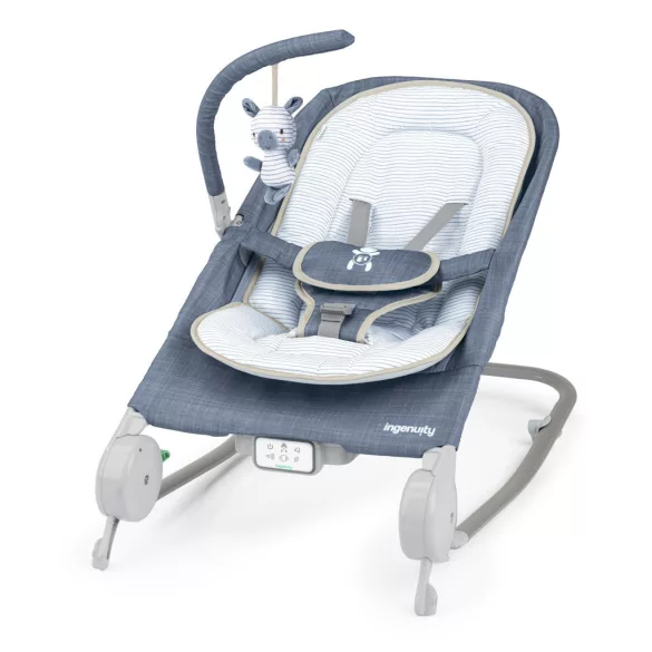 INGENUITY Vibračné masážne kreslo s melódiami, Happy Belly™, Rock-to-Bounce, Chambray, od 0 mesiacov, do 9 kg