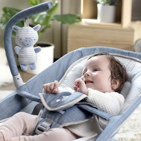 INGENUITY Vibračné masážne kreslo s melódiami, Happy Belly™, Rock-to-Bounce, Chambray, od 0 mesiacov, do 9 kg