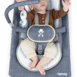 INGENUITY Vibračné masážne kreslo s melódiami, Happy Belly™, Rock-to-Bounce, Chambray, od 0 mesiacov, do 9 kg