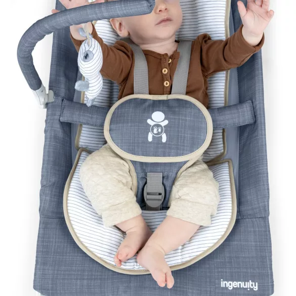 INGENUITY Vibračné masážne kreslo s melódiami, Happy Belly™, Rock-to-Bounce, Chambray, od 0 mesiacov, do 9 kg