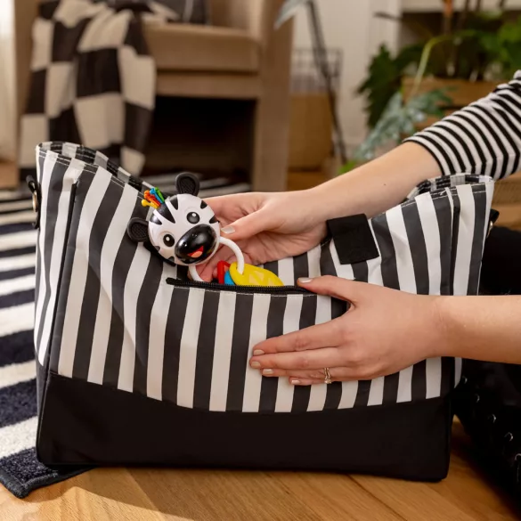 Baby Einstein Hryzátko s hrkálkou zebra Zen™ Shake-a-Shape bez BPA - 0 mesiacov+