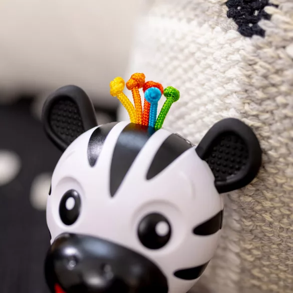 Baby Einstein Hryzátko s hrkálkou zebra Zen™ Shake-a-Shape bez BPA - 0 mesiacov+
