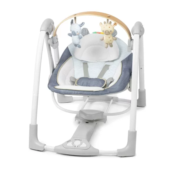 INGENUITY Premeniteľná hojdačka s melódiami, Swing 'n Go Chambray, od 0 mesiacov, do 9 kg
