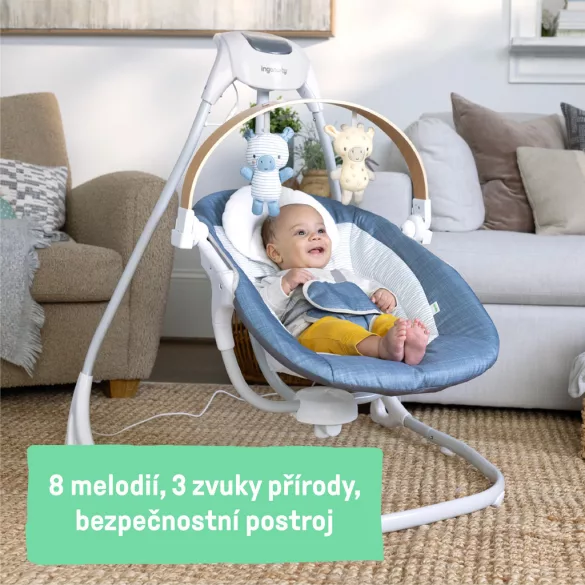 INGENUITY Hojdačka s hudbou 0 mesiacov+, do 9 kg – Chambray
