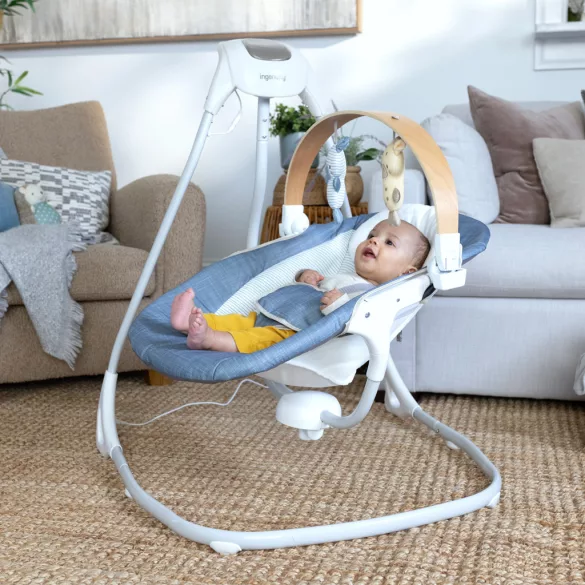 INGENUITY Hojdačka s hudbou 0 mesiacov+, do 9 kg – Chambray
