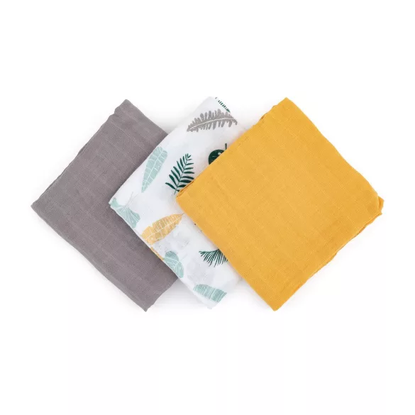 Petite&Mars Bambusová mušelínová sada 3 ks plienok, Moussy Ochre Leaves, 68 x 68 cm