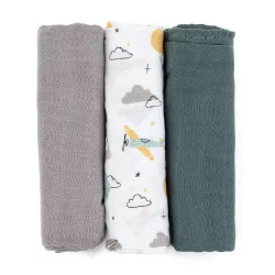   Petite&Mars Bambusová mušelínová sada 3 ks plienok Moussy Grey Planes, 68 x 68 cm
