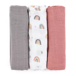   Petite&Mars Sada 3 bambusových mušelínových plienok, Moussy Rose Rainbows, 68 x 68 cm