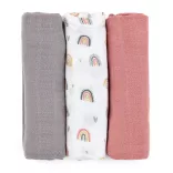 Petite&Mars Sada 3 bambusových mušelínových plienok, Moussy Rose Rainbows, 68 x 68 cm