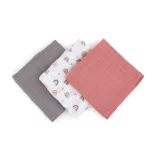 Petite&Mars Sada 3 bambusových mušelínových plienok, Moussy Rose Rainbows, 68 x 68 cm