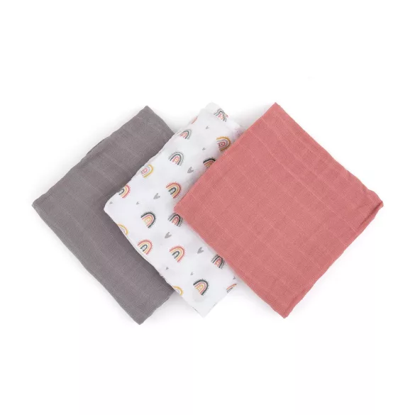 Petite&Mars Sada 3 bambusových mušelínových plienok, Moussy Rose Rainbows, 68 x 68 cm