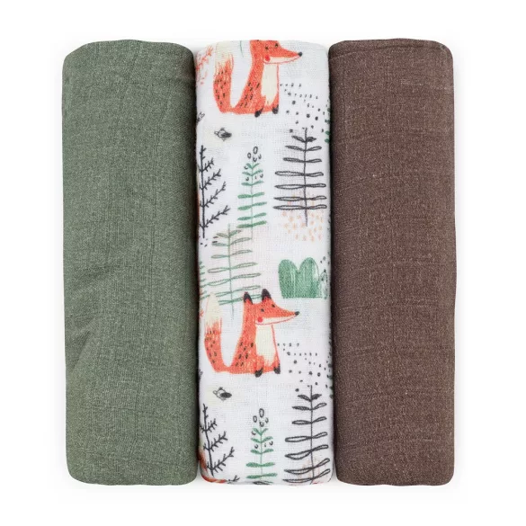 Petite&Mars Sada 3 bambusových plienok z mušelínu Moussy Forest Fox 68 x 68 cm