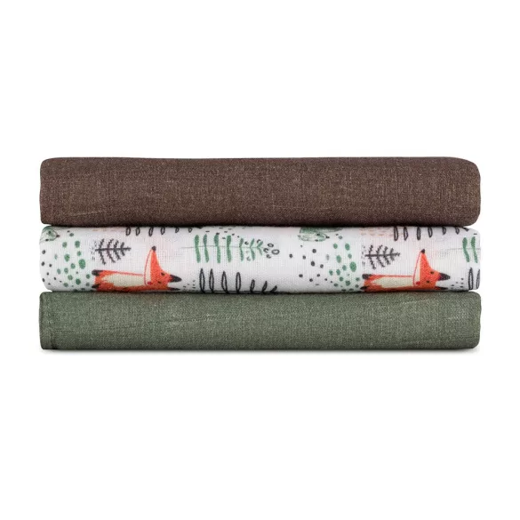 Petite&Mars Sada 3 bambusových plienok z mušelínu Moussy Forest Fox 68 x 68 cm