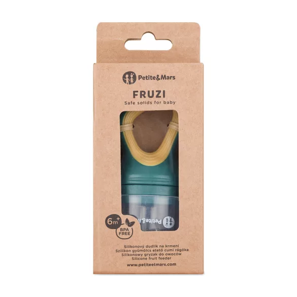 Petite&Mars Silikónová cumlík na ovocie Fruzi Green&Ochre 6 mesiacov+