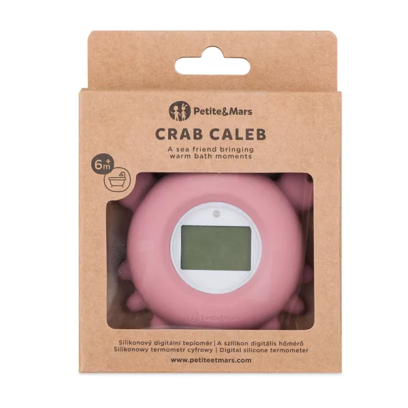 Petite&Mars Silikónový digitálny teplomer na vodu Crab Caleb Dusty Rose 0 mesiacov+