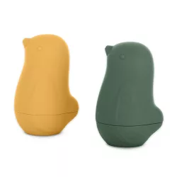   Petite&Mars Silikónová kúpeľová hračka, Love birds, Ochre - Green, 6 mesiacov+