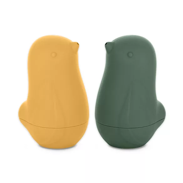 Petite&Mars Silikónová kúpeľová hračka, Love birds, Ochre - Green, 6 mesiacov+